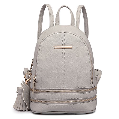 Miss Lulu Rucksack Daypack Damen Tasche Umhängetasche Rucksackhandtaschen Pu Leder Wasserdichte Schulrucksäcke Schultasche Kleine Geldbörse (Grau) von Miss Lulu