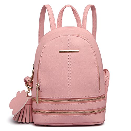 Miss Lulu Rucksack Daypack Damen Tasche Umhängetasche Rucksackhandtaschen Pu Leder wasserdichte Schulrucksäcke Schultasche Kleine Geldbörse (Pink) von Miss Lulu