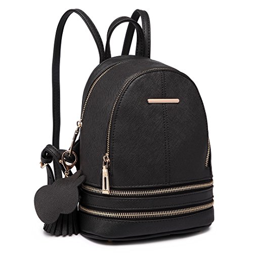 Miss Lulu Rucksack Daypack Damen Tasche Umhängetasche Rucksackhandtaschen Pu Leder Wasserdichte Schulrucksäcke Schultasche Kleine Geldbörse (Schwarz) von Miss Lulu