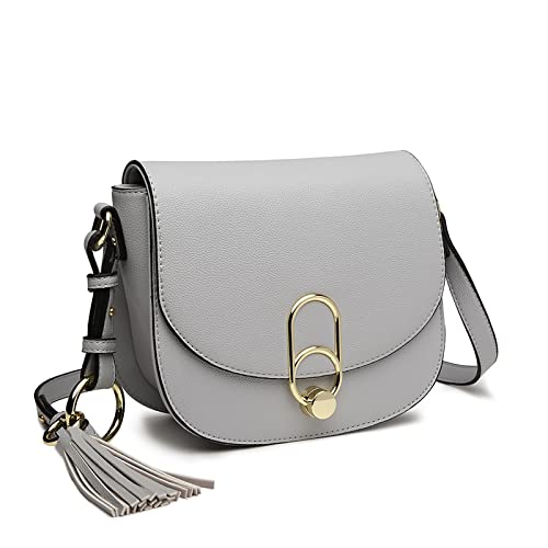 Miss Lulu Schultertasche Damen Umhängetasche Cross Body Bag Modern Mit Reißverschluss Quaste Urlaub Shopping (Grau) von Miss Lulu