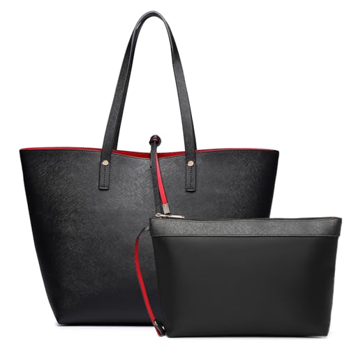 Miss Lulu Schultertaschen für Damen Shopper Damen Groß Tasche Damen Henkeltasche Damen Modische Einkaufstasche PU-Leder Praktisches 2-teiliges Handtaschen-Set von Miss Lulu