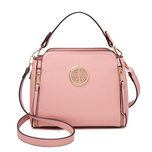Miss Lulu Umhängetasche Damen Schultertasche Handtasche Crossbody Taschen Henkeltasche Mädchen PU Leder Top Griff Tasche(Rosa) von Miss Lulu
