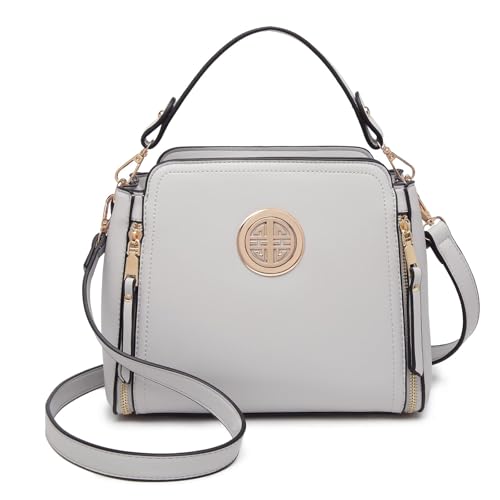 Miss Lulu Umhängetasche Damen Schultertasche Handtasche Crossbody Taschen Henkeltasche Mädchen PU Leder Top Griff Tasche(Grau) von Miss Lulu