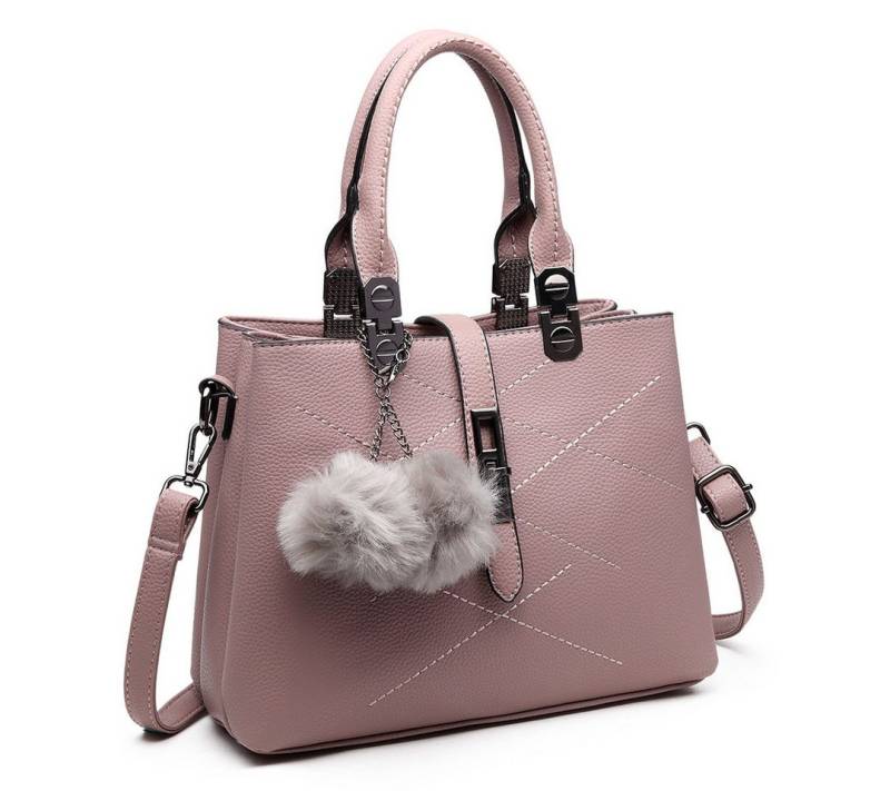 Miss Lulu Umhängetasche Schultertasche im Leder-Look mit mehreren Fächern und Pom-Pom-Anhänger von Miss Lulu