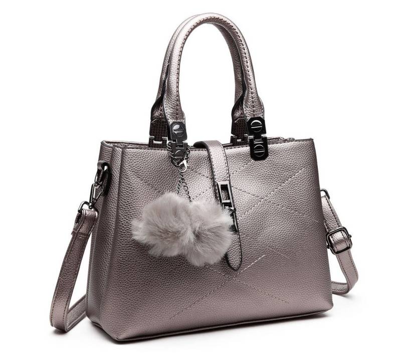 Miss Lulu Umhängetasche Schultertasche im Leder-Look mit mehreren Fächern und Pom-Pom-Anhänger von Miss Lulu