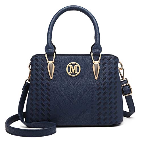 Miss Lulu Handtasche Damen,Exquisitem Handtasche Damen Mittelgroß,Lychee Muster Tasche Damen,Hochwertigem Strick Prozess Handtasche, Elegante Schultertasche Damen (Blau) von Miss Lulu