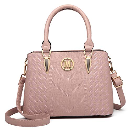 Miss Lulu Handtasche Damen,Exquisitem Handtasche Damen Mittelgroß,Lychee Muster Tasche Damen,Hochwertigem Strick Prozess Handtasche, Elegante Schultertasche Damen (Rosa) von Miss Lulu