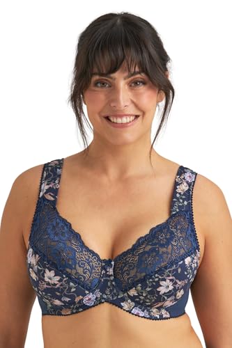 Miss Mary of Sweden Fauna BH mit Bügel – Vollschalen-BH mit floraler Spitze, eleganter Komfort 95D Dunkelblau von Miss Mary of Sweden