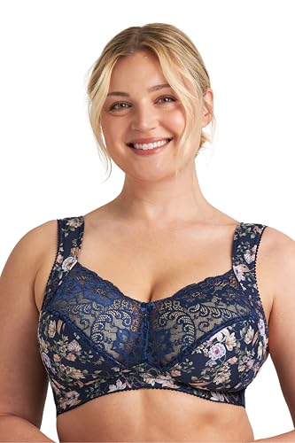 Miss Mary of Sweden Fauna BH ohne Bügel – Vollschalen-BH mit floraler Spitze, stützender Komfort ohne Bügel 80G Dunkelblau von Miss Mary of Sweden