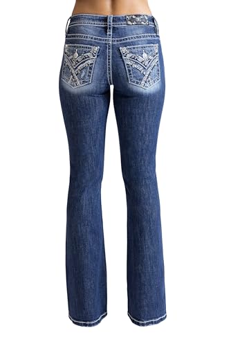 Miss Me - - 30" Wing Flip Mid-Rise Bootcut-Jeans für Damen, Kolorit Dark Blue, Größe: 26W x 30L von Miss Me
