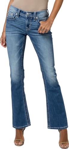 Miss Me - - 30" Wing Flip Mid-Rise Bootcut-Jeans für Damen, Kolorit Light Blue, Größe: 30W x 30L von Miss Me