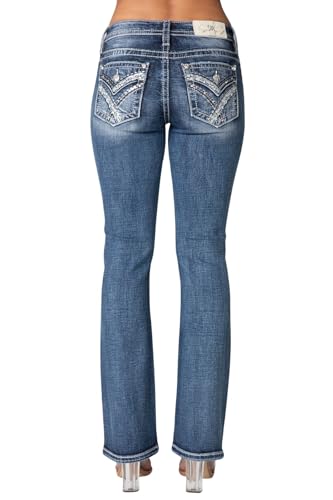 Miss Me - - 30" Wing Flip Mid-Rise Bootcut-Jeans für Damen, Kolorit Medium Blue, Größe: 34W x 30L von Miss Me