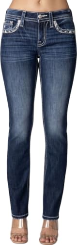 Miss Me - - 32"-Bootcut-Jeans mit mittelhohem Bund und Wing Pocket für Damen, Kolorit Dark Blue, Größe: 29W x 32L von Miss Me