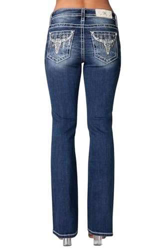 Miss Me - - 32"-Bootcut-Jeans mit mittelhohem Bund und Wing Pocket für Damen, Kolorit Dark Blue, Größe: 32W x 32L von Miss Me