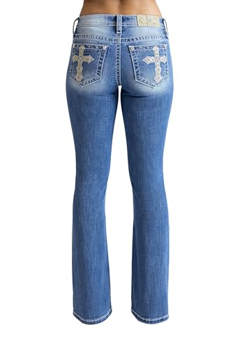 Miss Me - - 34" Low-Rise-Bootcut-Jeans für Damen, Kolorit Light Blue, Größe: 28W x 34L von Miss Me