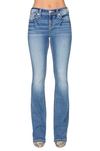 Miss Me - - Bootcut-Jeans mit mittelhohem Bund für Damen von Sequin Fleur, Kolorit Medium Blue, Größe: 28W x 32L von Miss Me