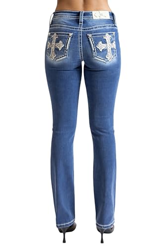 Miss Me - - Damen 32" Western Mid-Rise Slim Bootcut Jeans, Kolorit Dark Blue, Größe: 25W x 32L von Miss Me