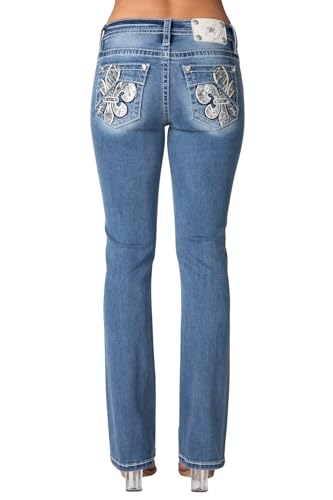 Miss Me - - Damen 32" Western Mid-Rise Slim Bootcut Jeans, Kolorit Medium Blue, Größe: 25W x 32L von Miss Me