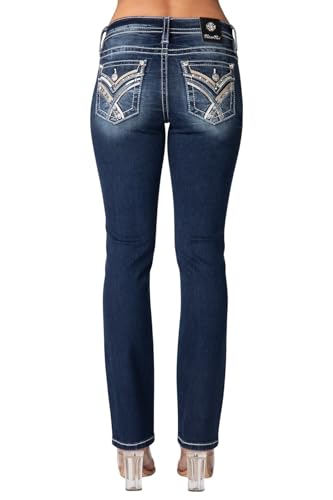 Miss Me - - Damen Arch Mid-Rise Straight Jeans, Kolorit Dark Blue, Größe: 33W von Miss Me