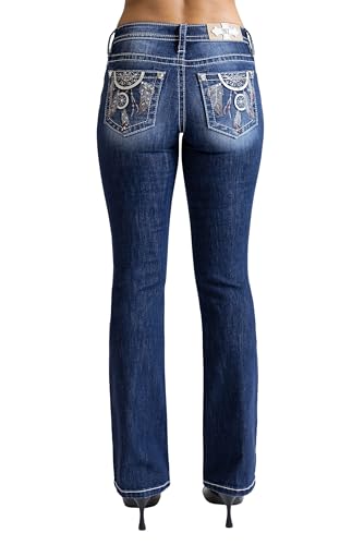 Miss Me - Damen Bootcut-Jeans, 81,3 cm, mittelhohe Taille, dunkelblau, 28 W/32 L von Miss Me