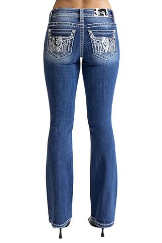 Miss Me - Damen Bootcut-Jeans, 81,3 cm, mittelhohe Taille, mittelblau, 30W x 32L von Miss Me