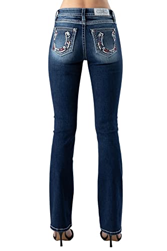 Miss Me Damen Mid Rise American Horseshoe Embellished Bootcut Jeans, Dunkelblau, 25W x 34L von Miss Me