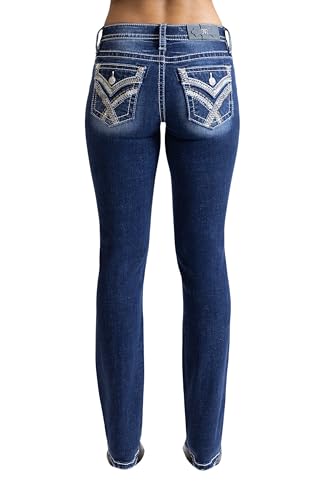 Miss Me - - Damen X Embroidered Mid-Rise Straight Jeans, Kolorit Dark Blue, Größe: 29W x 33L von Miss Me
