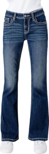 Miss Me Halbhohe Bootcut-Jeans für Damen, kleine Blume, dunkelblau, 40 von Miss Me
