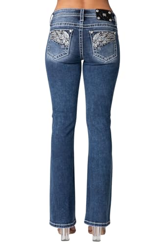 Miss Me Halbhohe Bootcut-Jeans mit Paillettenflügeln für Damen, dunkelblau, 32 W/34 L von Miss Me