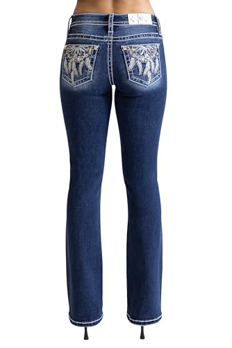 Miss Me - - Intricate Wing Mid-Rise Bootcut-Jeans für Damen, 32 Zoll, Kolorit Dark Blue, Größe: 24W x 32L von Miss Me