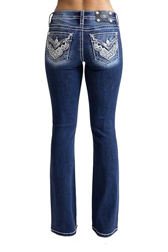 Miss Me - - Intricate Wing Mid-Rise Bootcut-Jeans für Damen, 32 Zoll, Kolorit Dark Blue, Größe: 25W x 32L von Miss Me