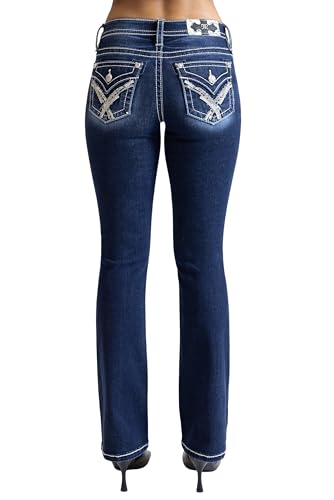 Miss Me - - Intricate Wing Mid-Rise Bootcut-Jeans für Damen, 32 Zoll, Kolorit Dark Blue, Größe: 26W x 32L von Miss Me