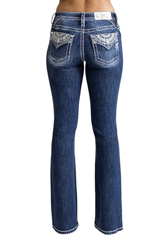 Miss Me - - Intricate Wing Mid-Rise Bootcut-Jeans für Damen, 32 Zoll, Kolorit Dark Blue, Größe: 27W x 32L von Miss Me