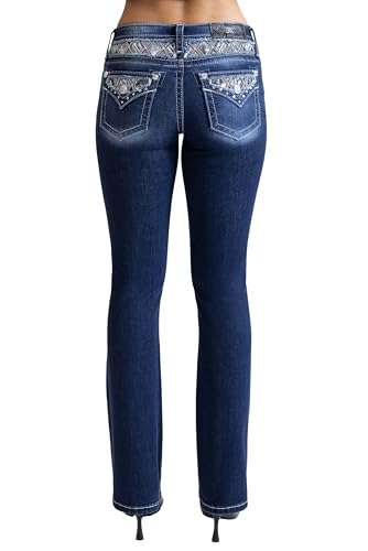 Miss Me - - Intricate Wing Mid-Rise Bootcut-Jeans für Damen, 32 Zoll, Kolorit Dark Blue, Größe: 31W x 32L von Miss Me