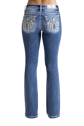 Miss Me - - Intricate Wing Mid-Rise Bootcut-Jeans für Damen, 32 Zoll, Kolorit Medium Blue, Größe: 27W x 32L von Miss Me
