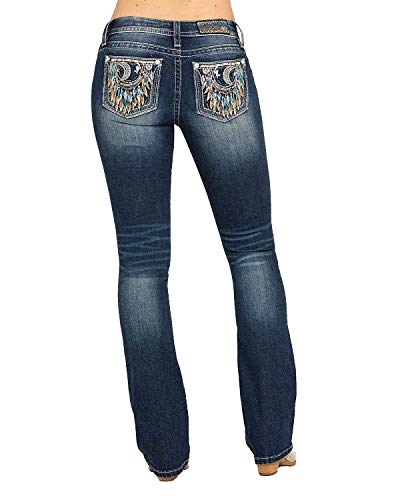 Miss Me - - M3476B Crescent Moon verschönerte Bootcut-Jeans für Damen, 27, Dark Blue von Miss Me