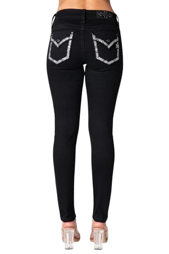 Miss Me - - Victory Leaf Skinny Jeans mit mittlerer Leibhöhe für Damen, Kolorit Black, Größe: 29W von Miss Me