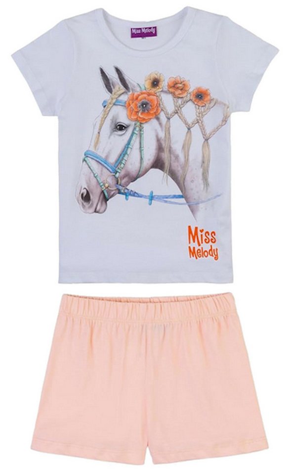 Miss Melody Shorty Miss Melody Shorty Pyjama Schlafanzug kurz Pferde weiß apricot (2 tlg) von Miss Melody