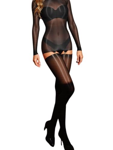 Miss Naughty Glow Up Dress and Suspender Stocking Set-One Size-Black von Miss Naughty