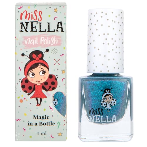 Miss Nella Partysammlung BLUE THE CANDLES abziehbarer Nagellack speziell für Kinder, blau Glitzer, Peel-Off-Formel, ungiftig, wasserbasiert und geruchsneutral von MISS NELLA
