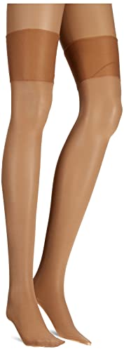 Miss O Damen 15 Den 1 Paar Glänzend Gesäumt Strapse Strümpfe, S-M, Beige/Schwarze Naht von Miss O