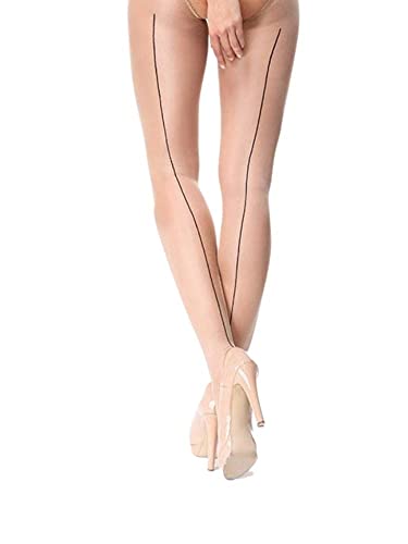 Miss O - Glänzende Ouvert Strumpfhose mit Rücknaht, Schrittoffen (S/M, Silver) von Miss O