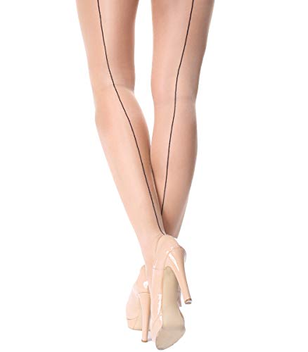 Miss O - Glänzende Ouvert Strumpfhose mit Rücknaht, Schrittoffen (XXL, Beige) von Miss O