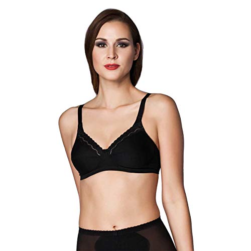 Miss Perfect Dessous Damen Body Trim Soft BH ohne Bügel Damen BH bügellos Bequemer BH Baumwolle bügelloser Spitzen BH in Schwarz Größe 85C von Miss Perfect