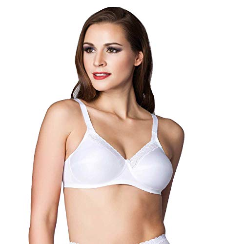 Miss Perfect Dessous Damen Body Trim Soft BH ohne Bügel Damen BH bügellos Bequemer BH Baumwolle bügelloser Spitzen BH in Weiß Größe 85C von Miss Perfect