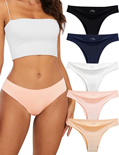 Miss Q.A.Q Damen Unterhosen Nahtlos Stretch Damen Slip Hipster Brazilian Slips Unsichtbare Weich Höschen Frauen Panties Bikinis Unterwäsche 5er Stück von Miss Q.A.Q