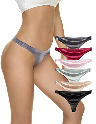 Miss Q.A.Q Nahtlose String Tanga Damen: sexy Unterhosen Damen aus EIS-Seide | atmungsaktiv, seidig glänzend, unsichtbar unter der Kleidung | 6 Stück (4051Multi, small) von Miss Q.A.Q