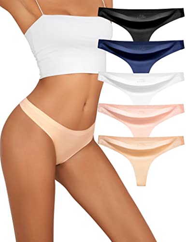 Miss Q.A.Q Nahtlose String Tanga Damen Unsichtbarer Tangas Unterwäsche Frauen mit Niedriger Taille Mehrfarbig No Show Seamless Atmungsaktiv Thong Strings Set 5er-Pack von Miss Q.A.Q