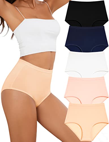 Miss Q.A.Q Unterhosen Damen Hohe Taille Stretch Unterwäsche Slips Hipster Unterwäsche Frauen Panties Damen Hoher Taillenslip für Frauen 5er Stück von Miss Q.A.Q