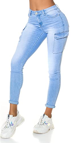 Miss RJ Jeans Damen High Waist Skinny Jeans Jeanshose CargoJeans mit Seitentaschen (34, Hellblau) von Miss RJ